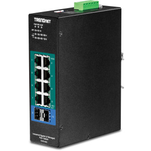 TRENDnet TI-PG102i 10-Port Gigabit Ethernet Switch, 8 Gigabit PoE+, 2 SFP slot, 20 Gbps switching capacity, DIN-rail mount